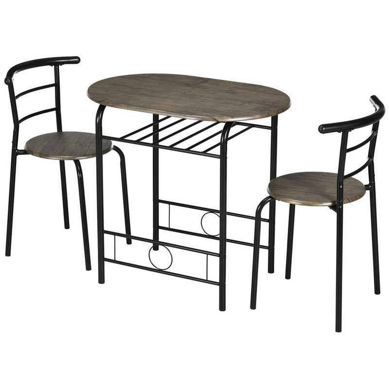 HOMCOM Essgruppe Bistro-Set 3-teilig, 80 cm x 53 cm x 74,5 cm, (Set, 3-tlg., 1 Tisch; 2 Stühle), Tisch mit 2 Stühlen