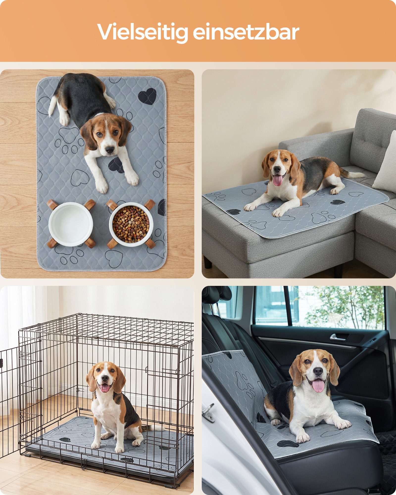 FEANDREA Tierdecke Wiederverwendbare Matten für Hunde, Hundetoilette, auslaufsicher, rutschfest, Welpen-Unterlagen waschbar, 90 x 60 cm, 2er Set