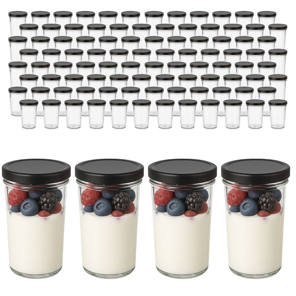mikken Einmachglas 100x Bechergläser 150 ml Einkochgläser mit Etiketten, (Großpackung, 100er Set), Großpackung