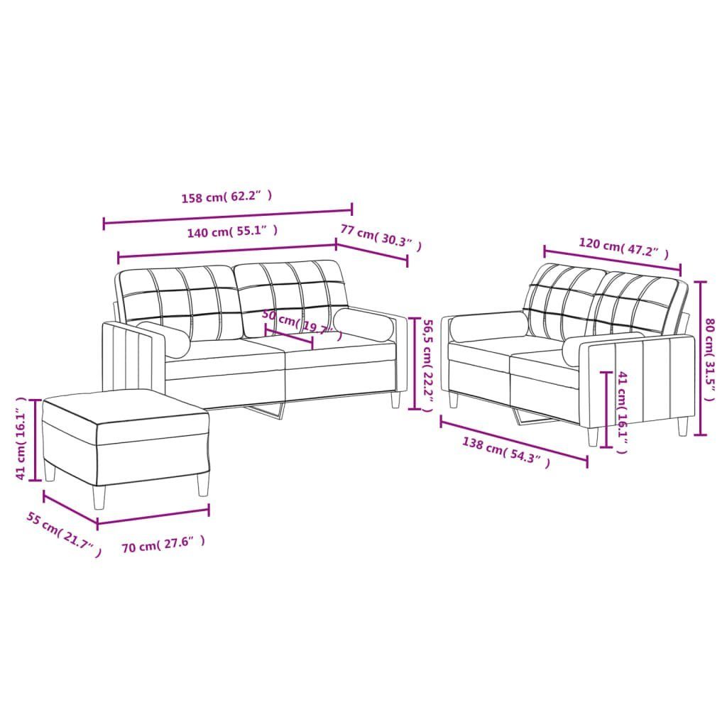 3-tlg), Dreisitzer Zweisitzer Schwarz ofagarnitur Sofa (Set, DOTMALL Stoff