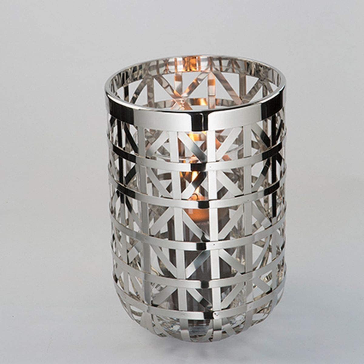 Fink Windlicht JORIS Windlicht mit Glas - H.33cm x D.22cm - silber - Edelstahl /Glas (Kerzenlaterne - Teelichtglas), Eleganter Kerzenhalter Leuchter - Deko für stilvolle Atmosphäre