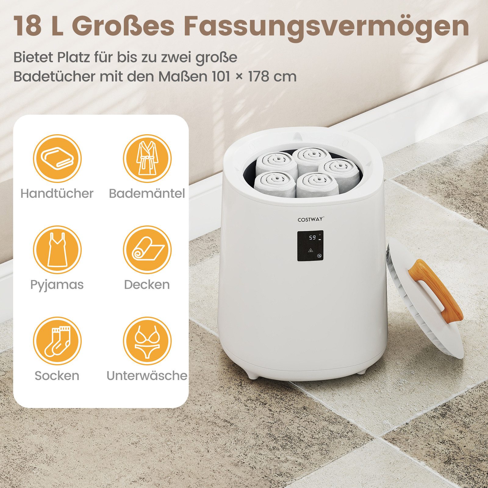 COSTWAY Badheizkörper, 18L Handtuchwärmer tragbar mit LED-Anzeige, 380W