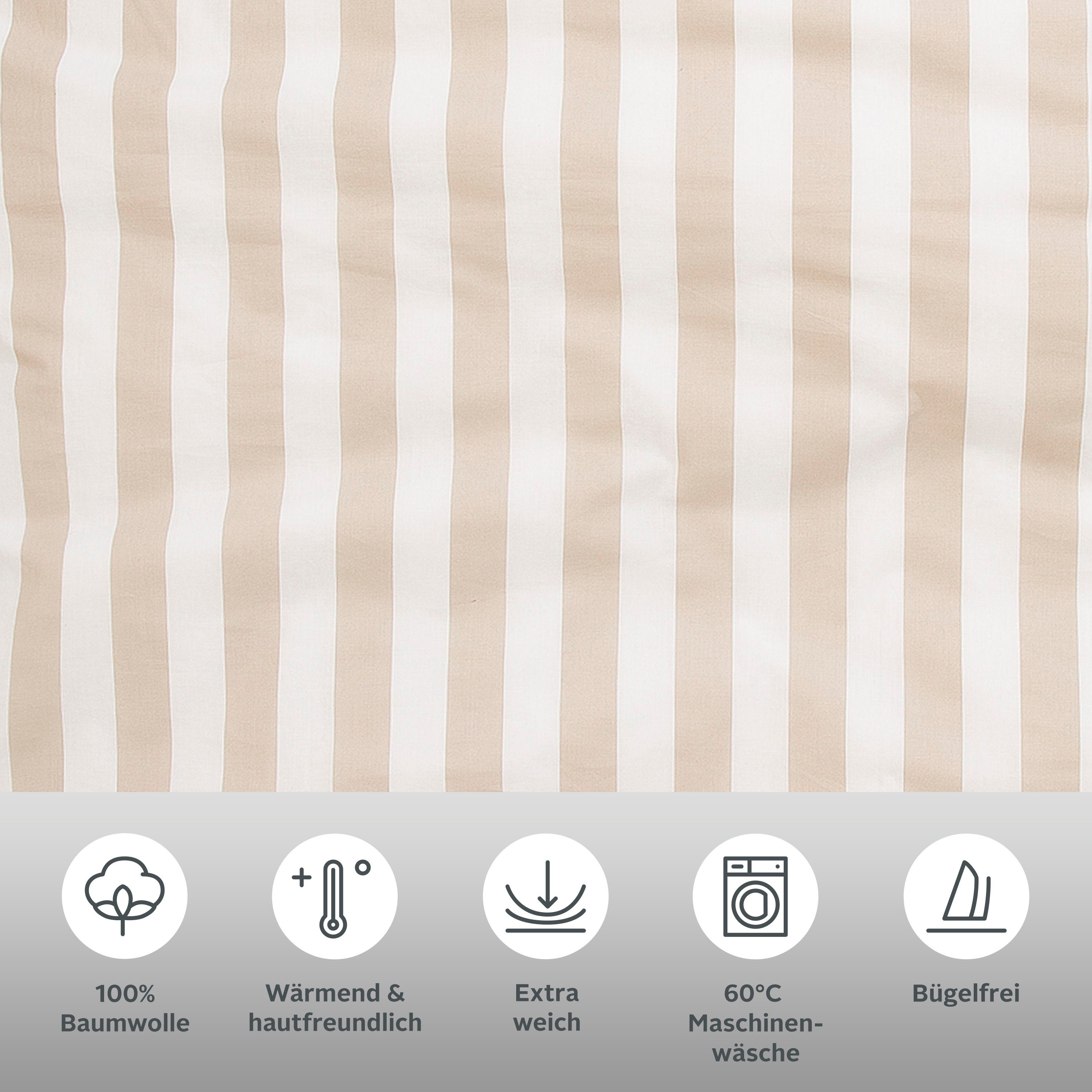 OTTO home Wendebettwäsche Greta, Biber, 3 teilig, Bettwäsche mit Streifen in verschiedenen Qualitäten, ab 135x200 cm