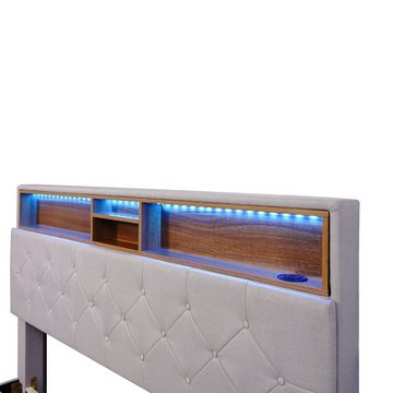 Fangqi Polsterbett 140x200cm großes Polsterbett mit USB-Ladefunktion und LED-Beleuchtung (set, Funktionsbett mit zwei Schubladen, Jugendbett, Gästebett), mit Lade-USB und LED-Beleuchtung, mit zwei Bettkästen