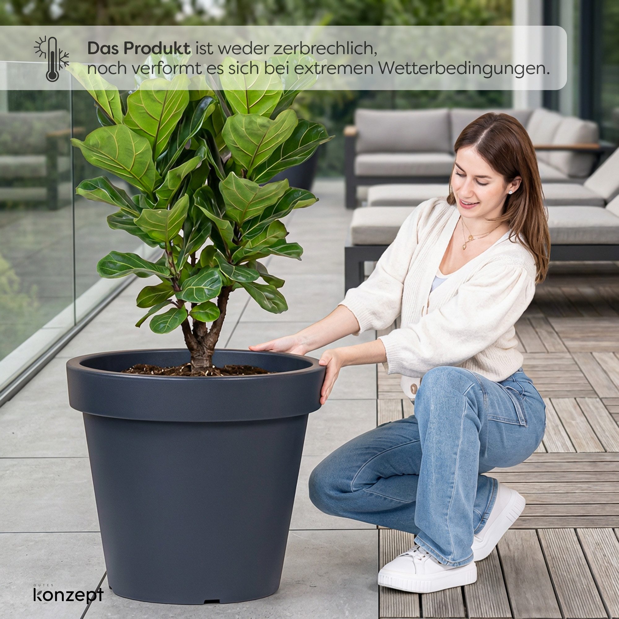KONZEPT Blumentopf 58 cm Durchmesser, H 52 cm, 87 L in konischer Form, aus Kunststoff, Geprägtem Rand, Konische Form, Stapelbar, Volumen: 87 L