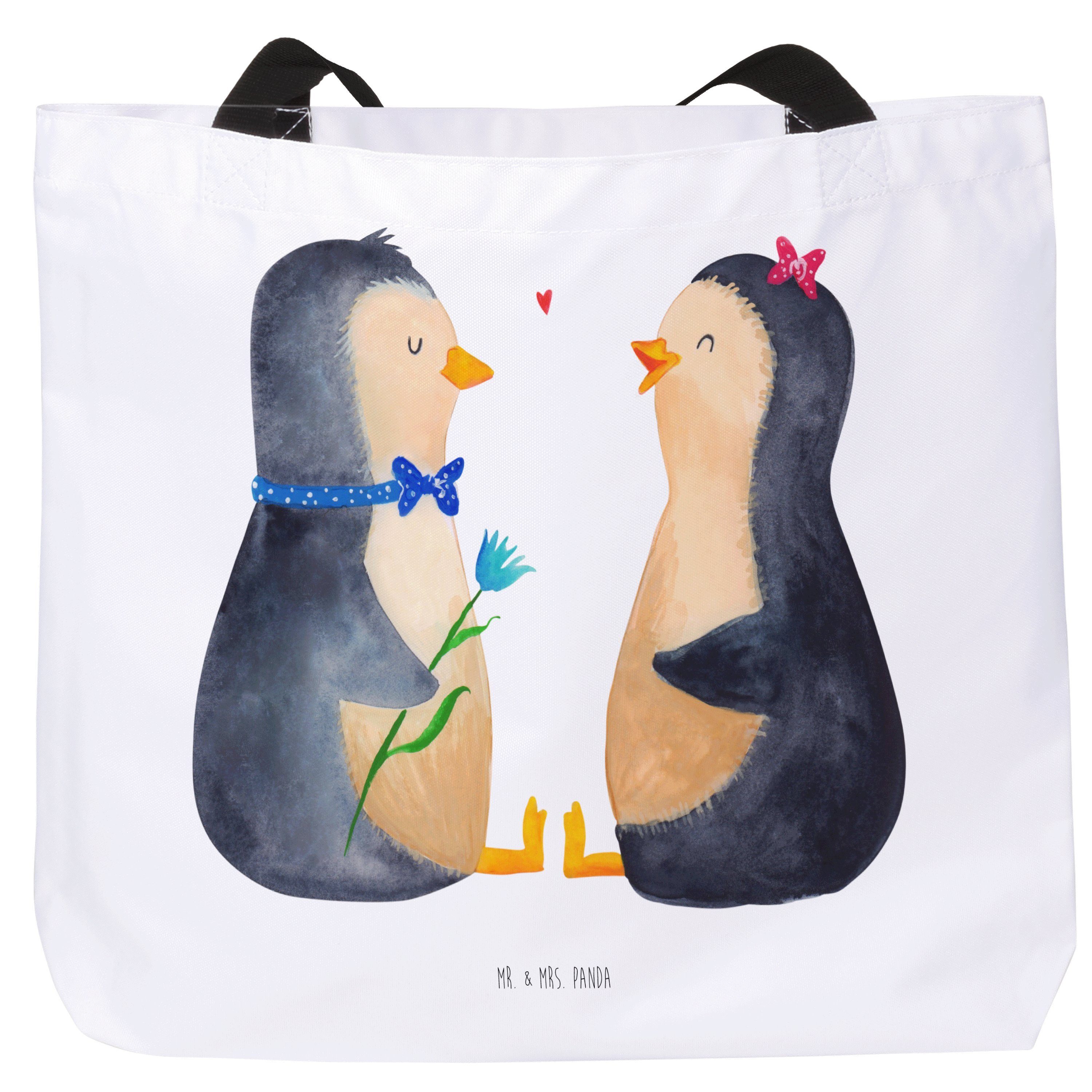 Mr. & Mrs. Panda Shopper Pinguin Pärchen - Weiß - Geschenk, große Liebe, Liebe, Schulbeutel, E (1-tlg), Einzigartige Designs