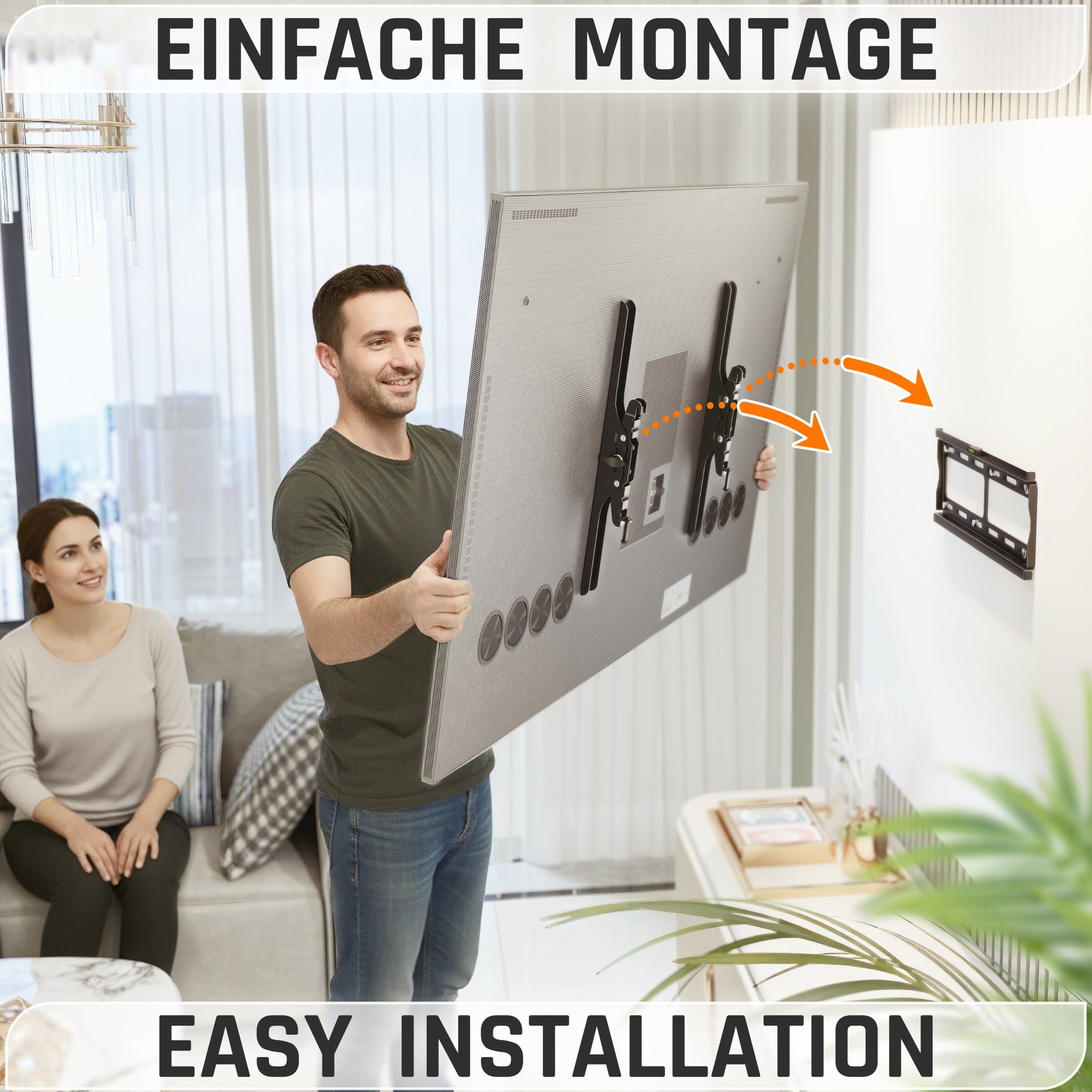 RICOO TV-Wandhalterung TV Wandhalter 40"- 85" max 95 Kg Belastungsgewicht neigbar R09, (bis 85 Zoll, VESA 200x200 bis 400x400, 1-tlg., fest, neigbar, für 40 Zoll/ 102 cm - 85 Zoll/ 216 cm Diagonale stabil, flach bis 30° neigbar Wandabstand 69 mm ultra slim Wand Halterung)