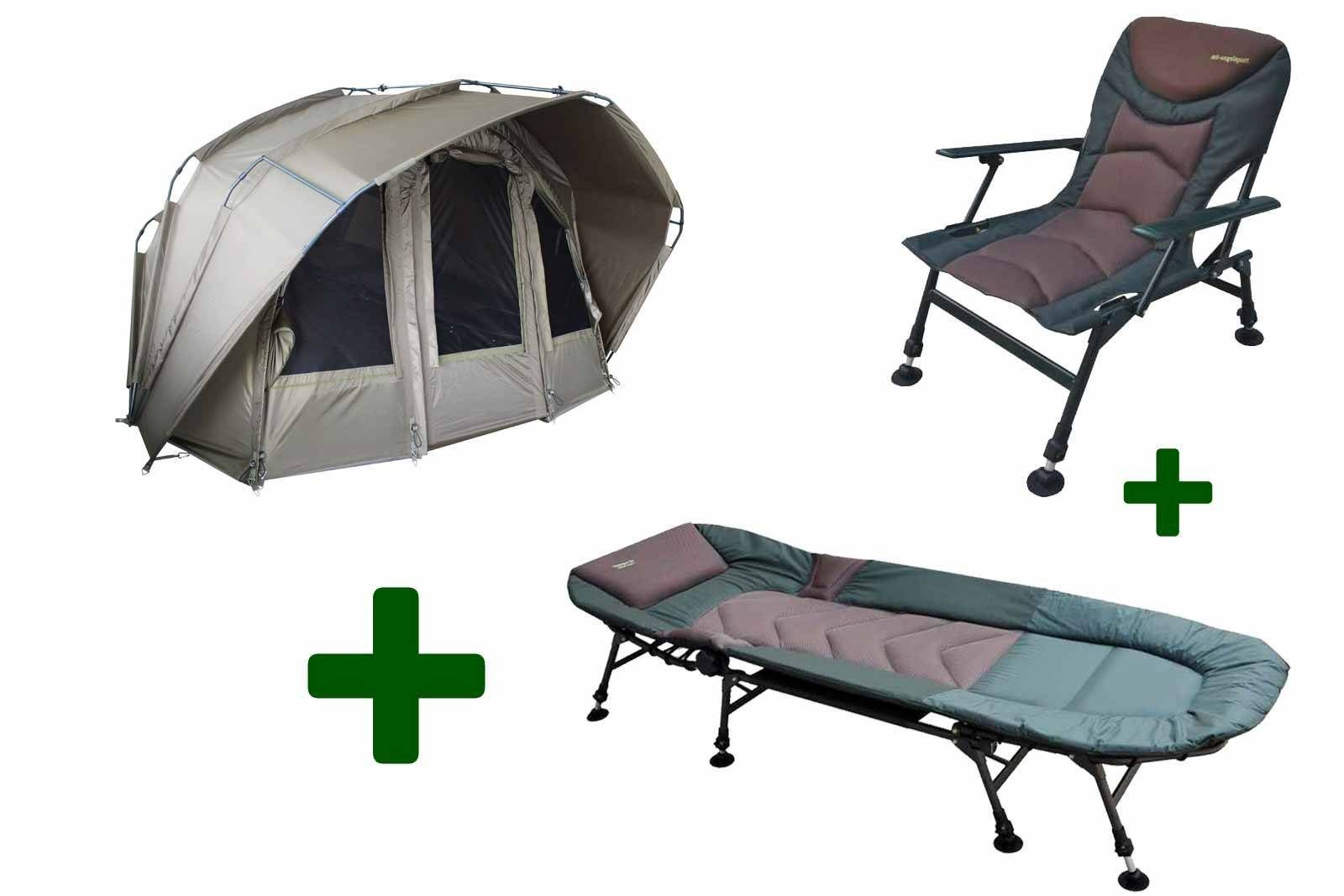 MK Angelsport Angelzelt 2 Mann Angelzelt + Bedchair + Carpchair