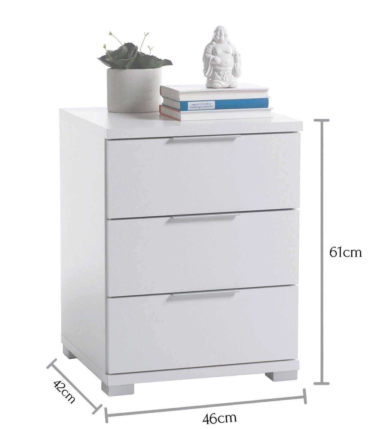 Pol-Power Nachttisch NAKO, Weiß matt, 3 Schubladen, B 46 x H 61 x T 42 cm