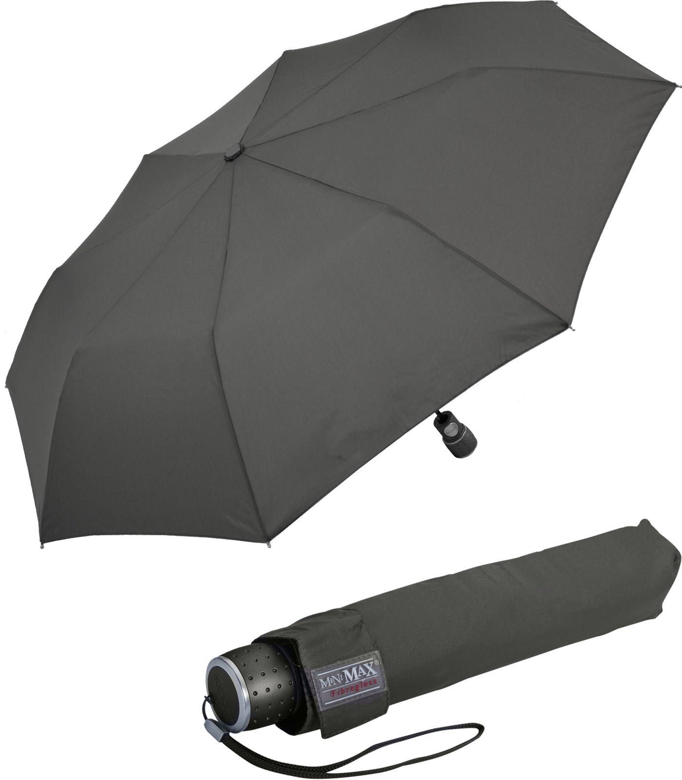 Impliva Taschenregenschirm miniMAX® mit Auf-Automatik windsicher uni, der zuverlässige Begleiter grau