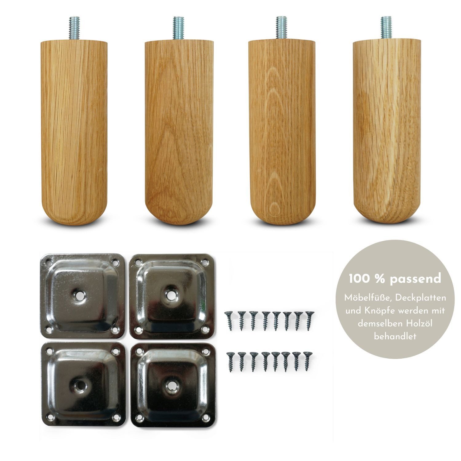 Omformo Möbelfuß Möbelfüße Rundo in Eiche Massivholz, (Set, 4-St., 4), für alle gängigen Möbelstücke und Sofas mit M8 Gewinde