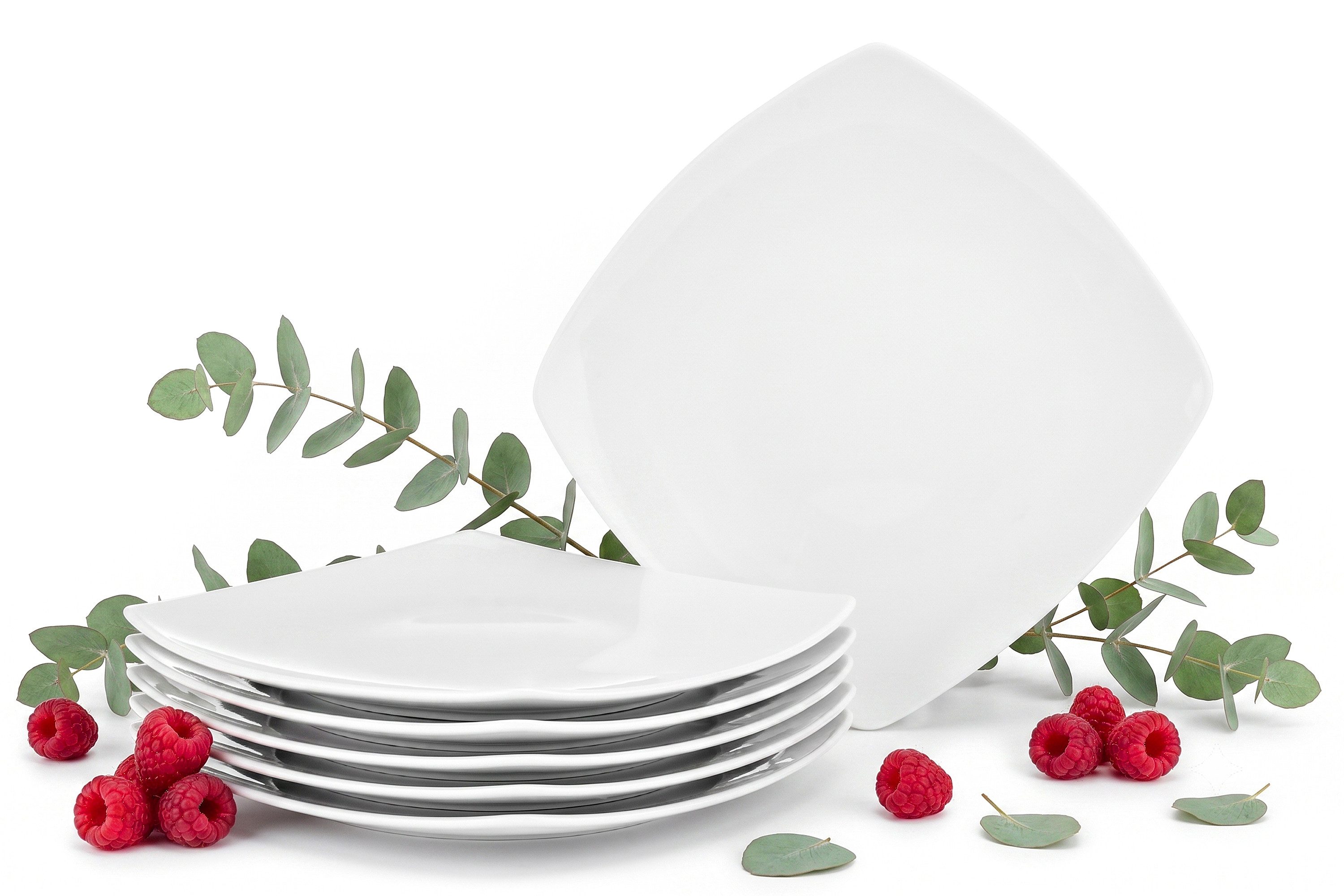 KONSIMO® Teller-Set CARLINA Dessertteller Geschirrset (6-tlg), 6 Personen, Porzellan, Spulmachinen- und Mikrowellengeeignet, quadratisch