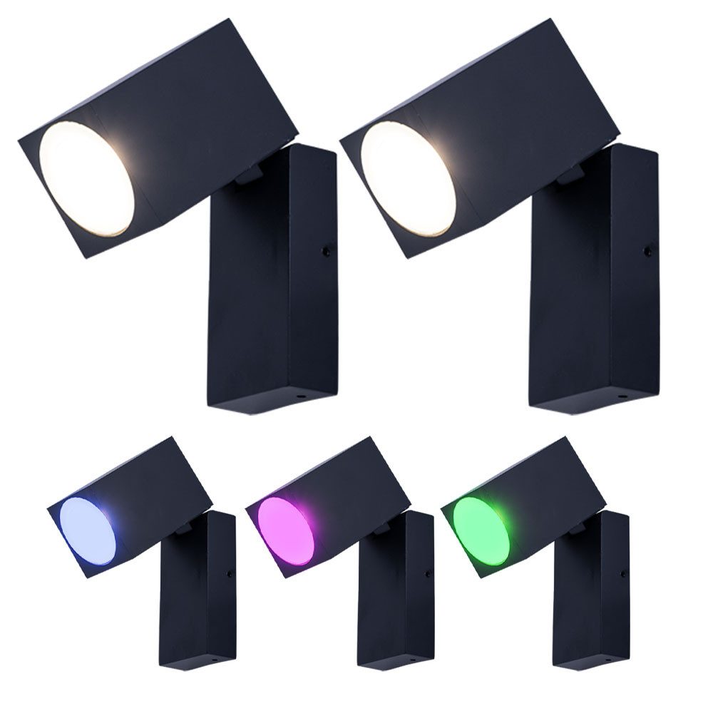 V-TAC Außen-Wandleuchte, Leuchtmittel inklusive, Warmweiß, Farbwechsel, Wandleuchte Außenleuchte RGB LED Fernbedienung schwenkbar schwarz 2x