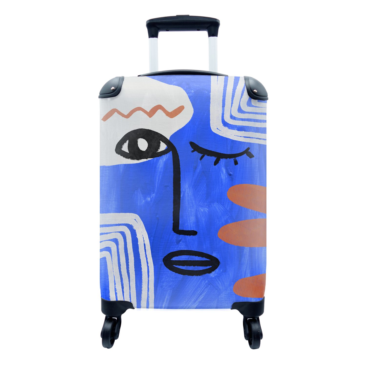 MuchoWow Handgepäckkoffer Gesicht - Abstrakt - Blau, 4 Rollen, Reisetasche mit rollen, Handgepäck für Ferien, Trolley, Reisekoffer