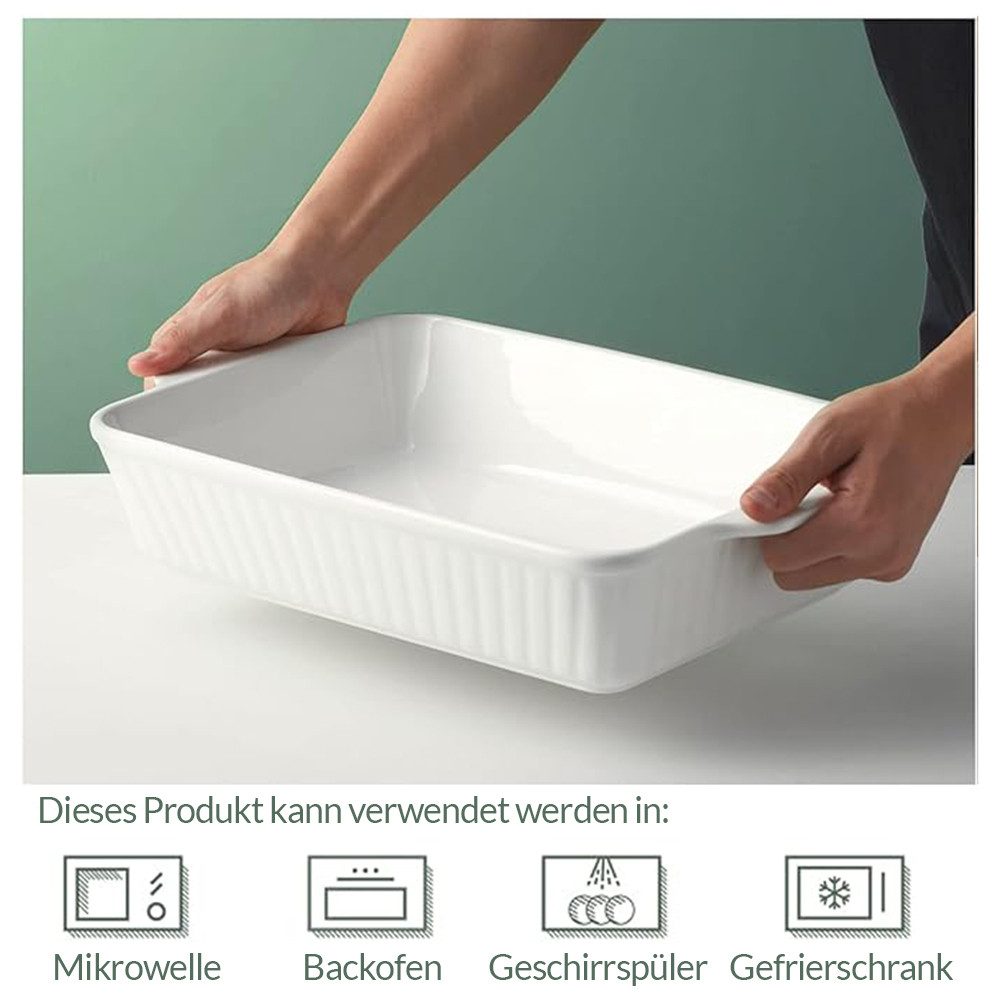 Dowan Auflaufform Keramik-Auflaufform, große tiefe Auflaufform für den Ofen, 4L, Weiß