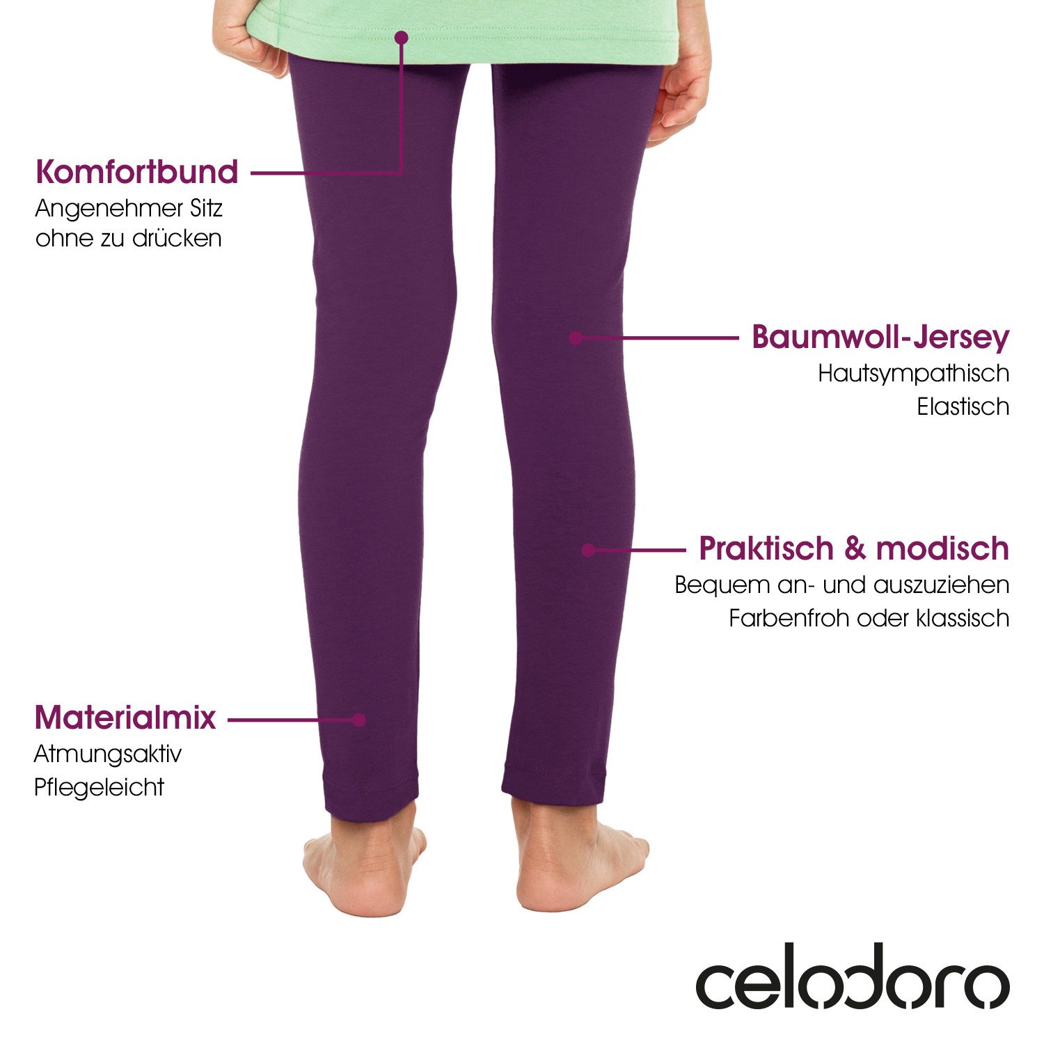 celodoro Leggings Kinder Leggings, stretchige Jersey Hose aus Baumwolle