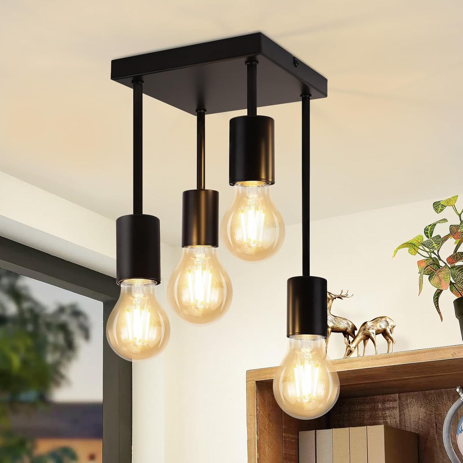 ZMH Deckenleuchten Wohnzimmer Schwarz E27 Retro Hängend Deckenlampe für küc günstig online kaufen