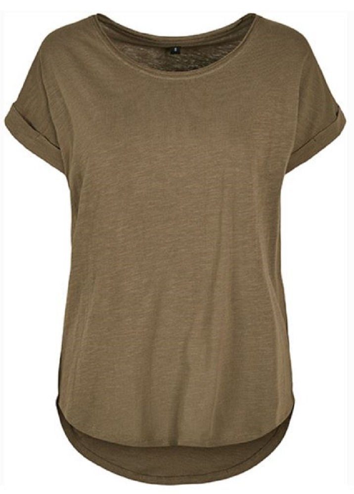 Build Your Brand T-Shirt XS (1-tlg) 1er/2er Slub Olive Baumwolle Long bis für u. Frauen Pack 5XL, 100% Gr. Mädchen T-Shirt Damen