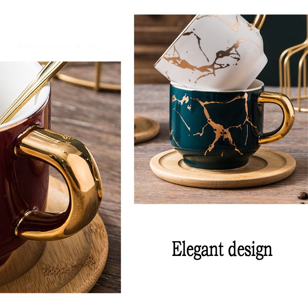 Cappuccinotasse Rot Keramik-Kaffeetasse Teetasse Dekorative Löffel, Untertassen Kaffeeservice und mit Teetablett, mit Teetasse Set (1-tlg), Ceramic