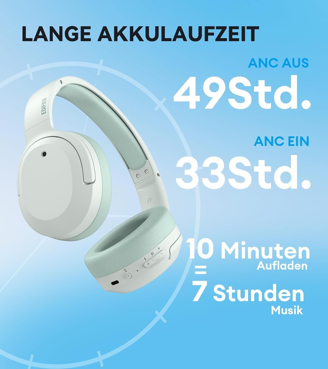 Bluetooth, Spielzeit) W820NB LDAC Audio Gaming-Headset 49 Wired Wireless Plus Schnelllade (Verbesserte Kopfhörer, Stunden & Hi-Res Edifier®