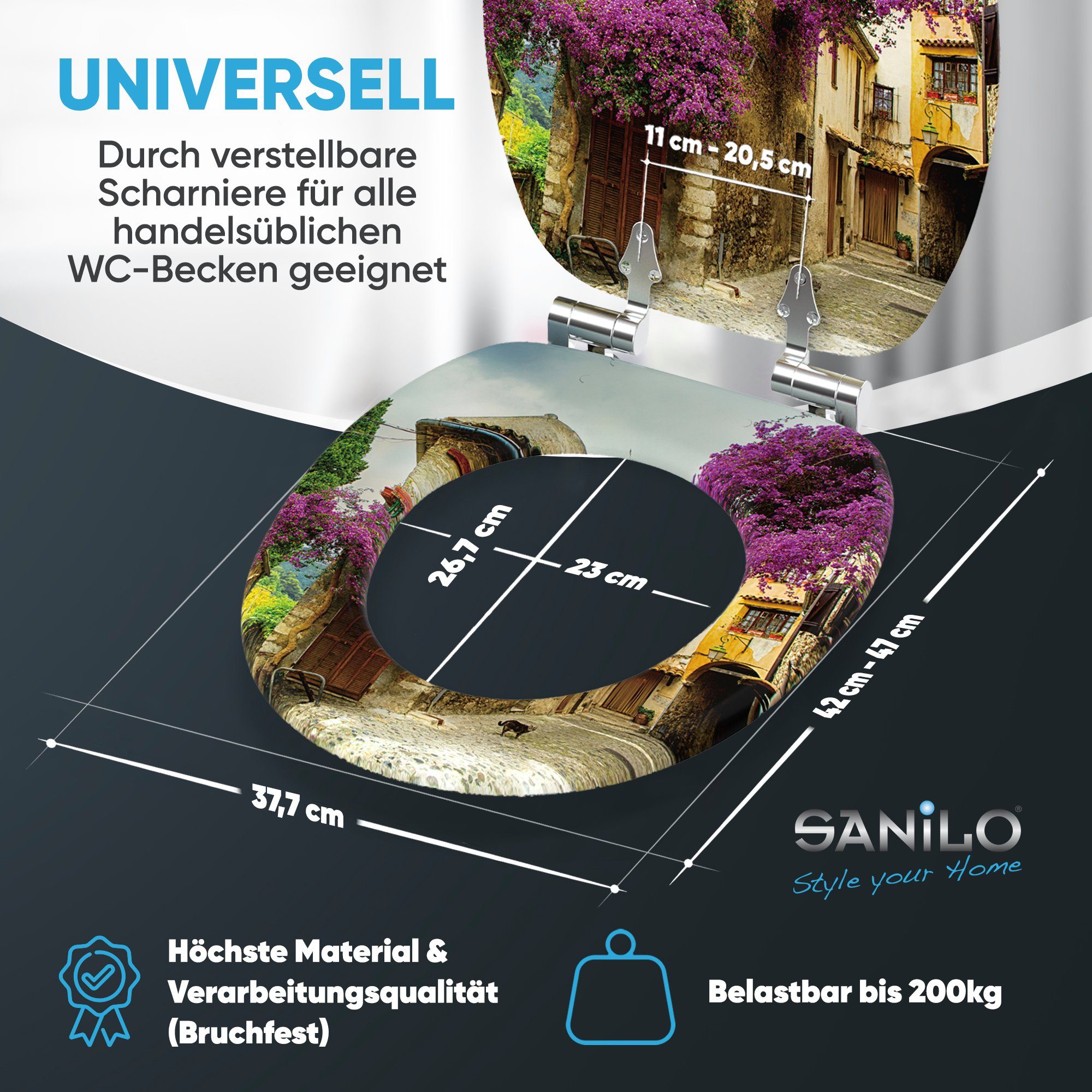 Sanilo WC-Sitz Toskana mit Absenkautomatik, Toilettendeckel direkt vom Hersteller, hochwertig & moderner Klodeckel mit Motiv, universell, leichte Montage – Bild 4 von 5