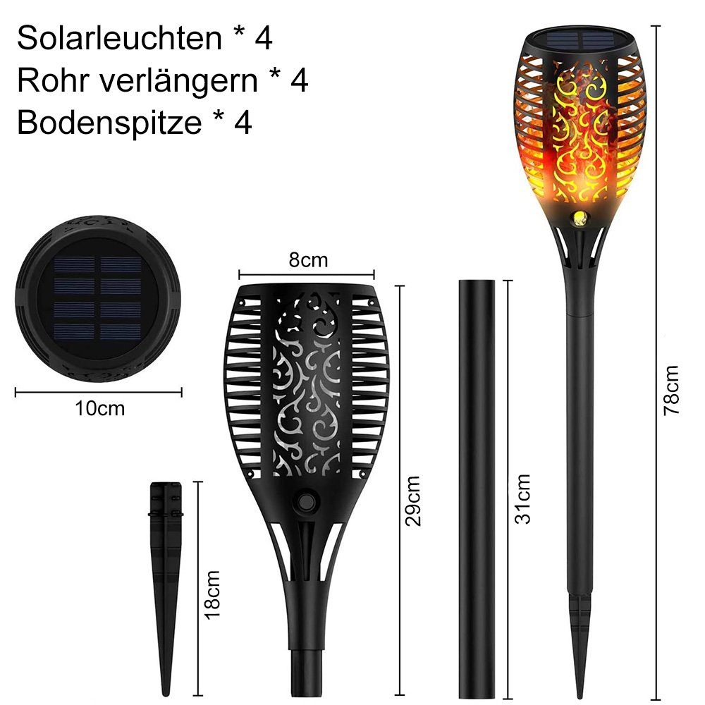 zggzerg Stück Garten IP65 Gartenstrahler Solarleuchten Außen, wasserdicht LED 4 Solarflammelicht