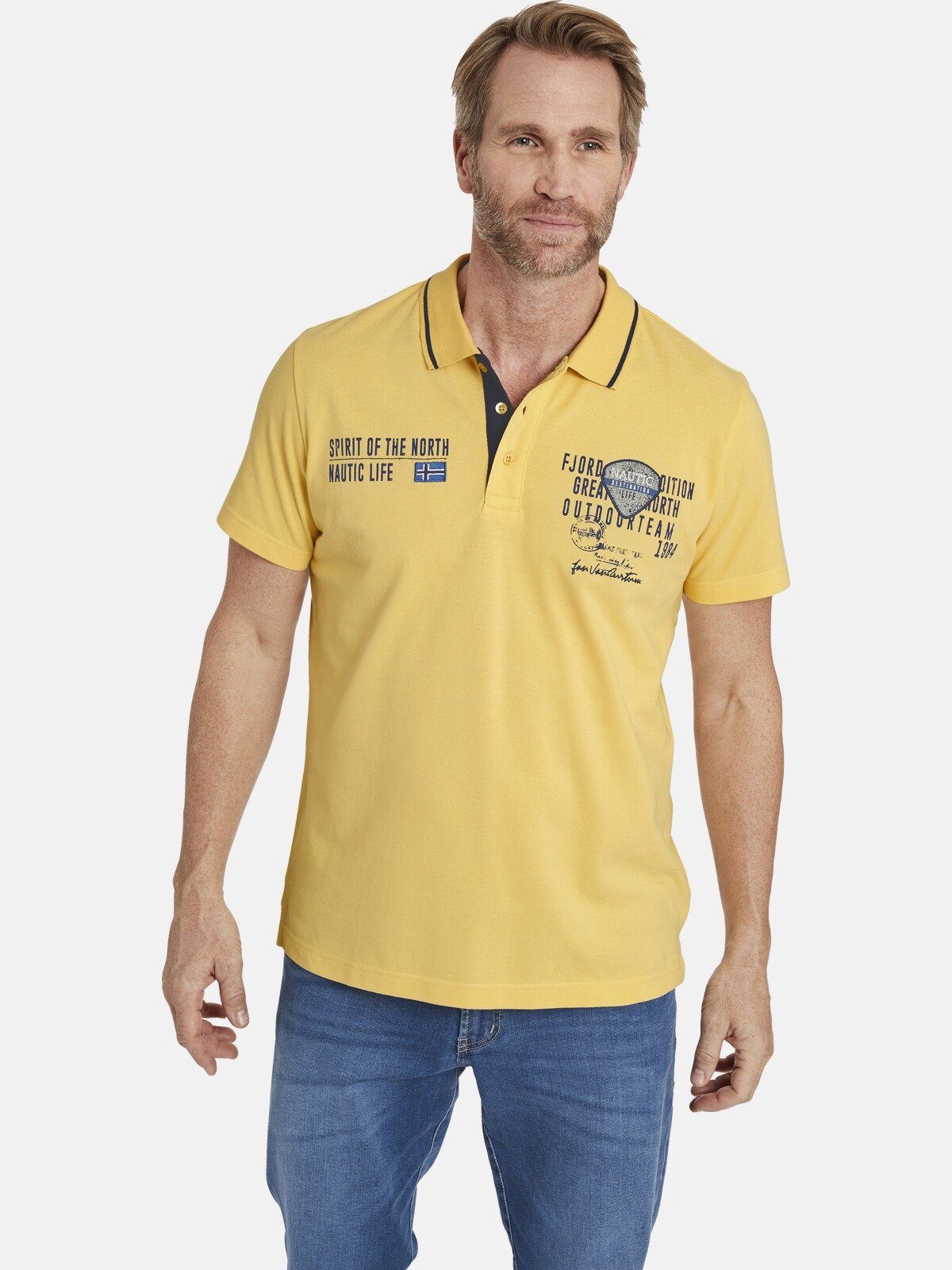 Jan Vanderstorm Poloshirt HALLFRED detailreiches Poloshirt gelb
