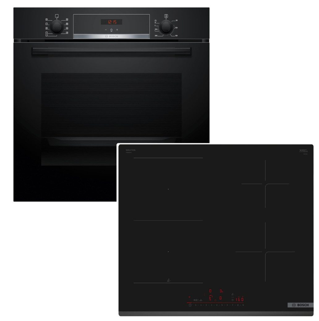 BOSCH Backofen-Set Backofen 3DHeißluft Hydrolyse+ Induktionskochfeld PowerBoost CombiZone