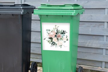 MuchoWow Wandsticker Blumen - Rosen - Pfingstrose (1 St), Mülleimer-aufkleber, Mülltonne, Sticker, Container, Abfalbehälter