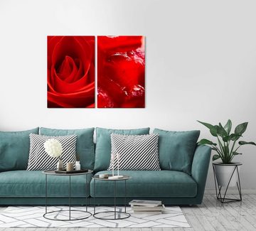 Sinus Art Leinwandbild 2 Bilder je 60x90cm Rose Blüte Rot Liebe Leidenschaft Romantisch Schlafzimmer