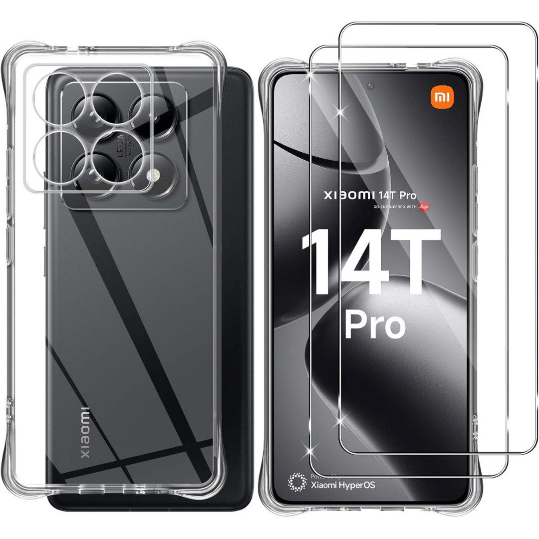 SmartUP Smartphone-Hülle + 2X Schutzglas für Xiaomi 14T Pro Tasche Panzerfolie Display Case 9H 6,67 Zoll, kompletter Rundumschutz