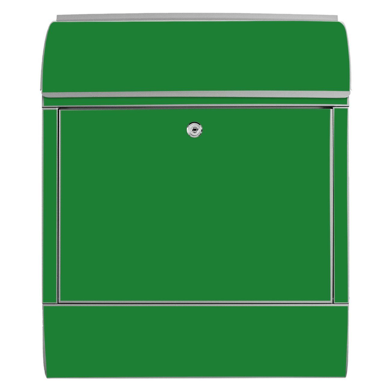 banjado Wandbriefkasten Stahl Grün mit silberfarben (Wandbriefkasten pulverbeschichtet, x 14cm 47 39 x Zeitungsfach), witterungsbeständig