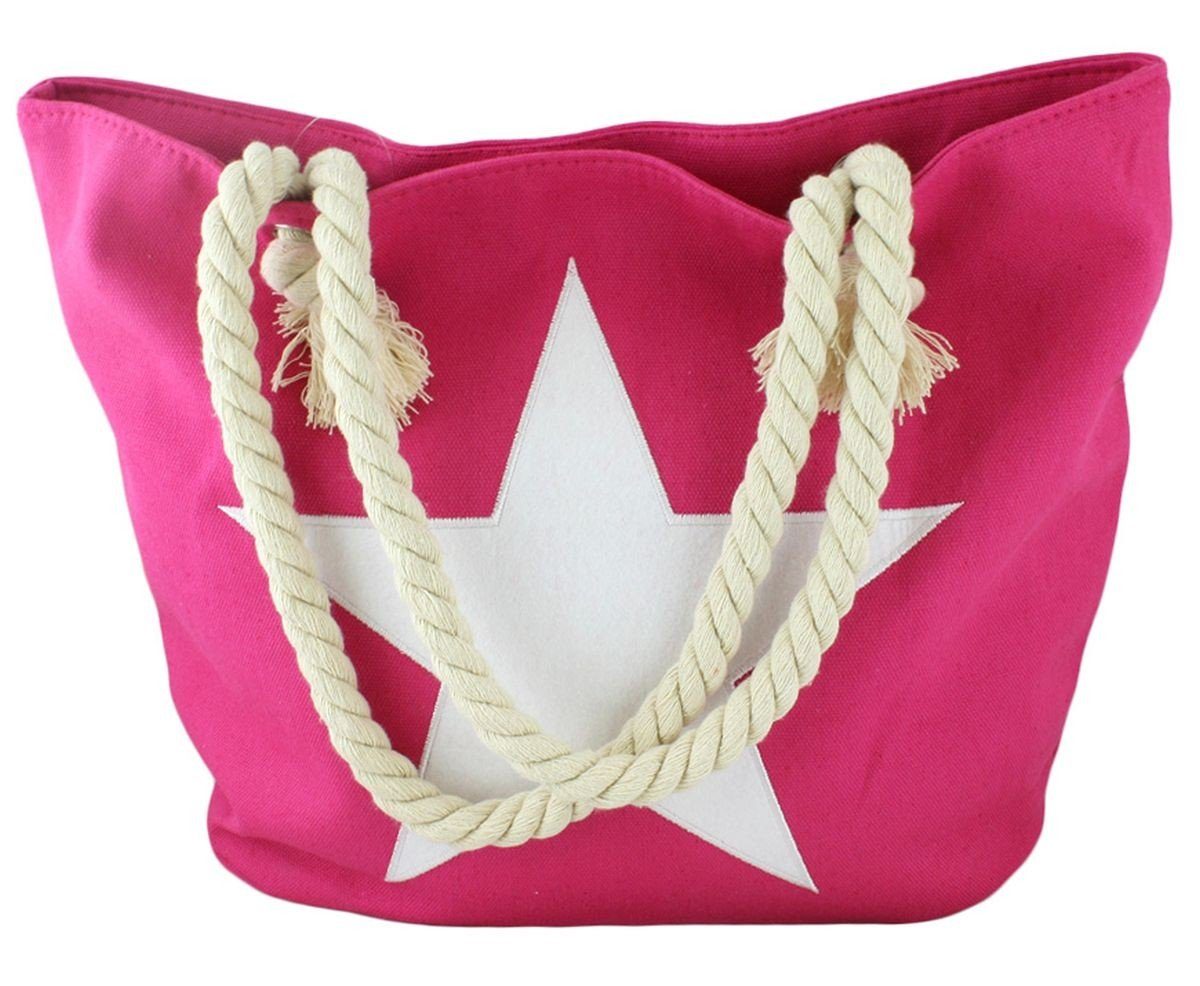 Sonia Originelli Strandtasche Shopper mit Stern Bestickung pink und dunkelblau marine maritim | Strandtaschen