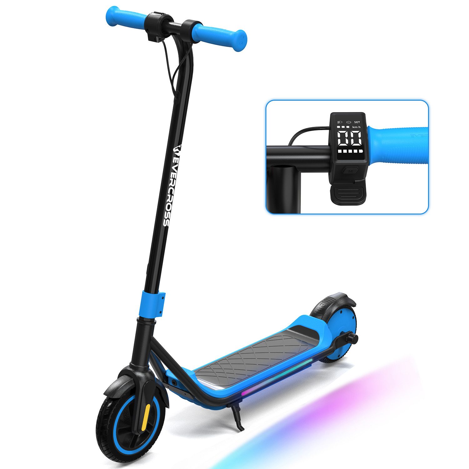 EVERCROSS TECH Elektro-Kinderroller E6 7'' E-Scooter für Kinder 6-12 Jahren, bis zu 15 km, Max 16KM/H, LED Display, 3 Gänge, Anti-Rutsch-Pedal