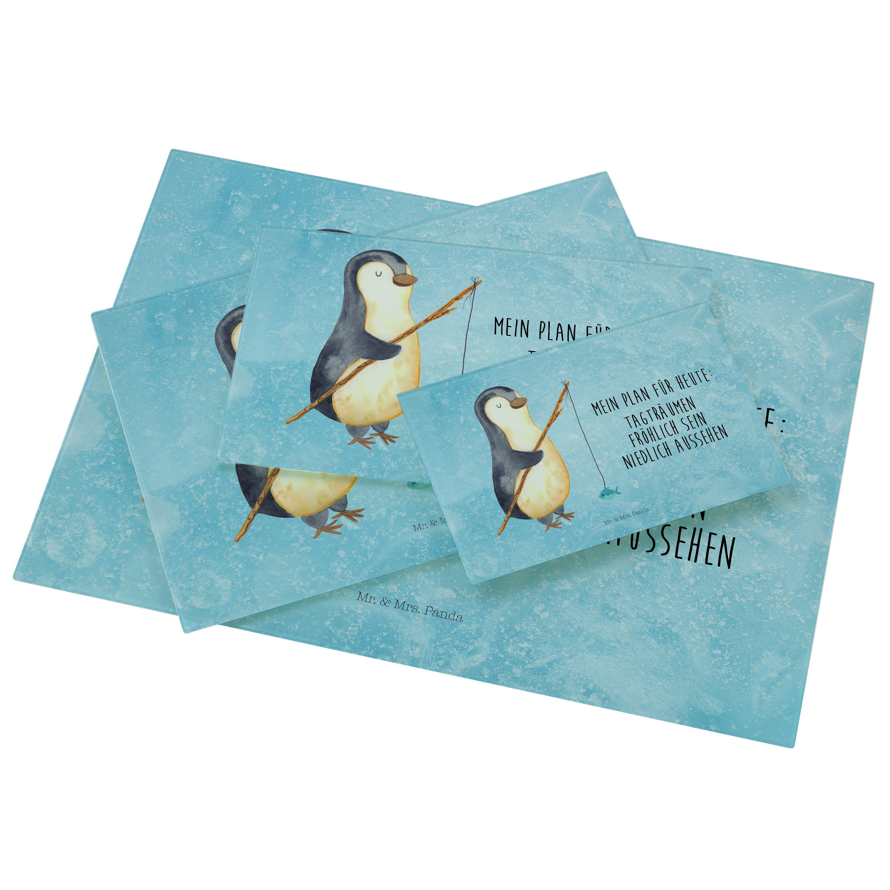 Geschenk, Glas, Angler Hobby, Panda - Urlaub, Glasschn, Fischer, Eisblau Premium Servierbrett Mrs. (1-St) Pinguin Mr. & -