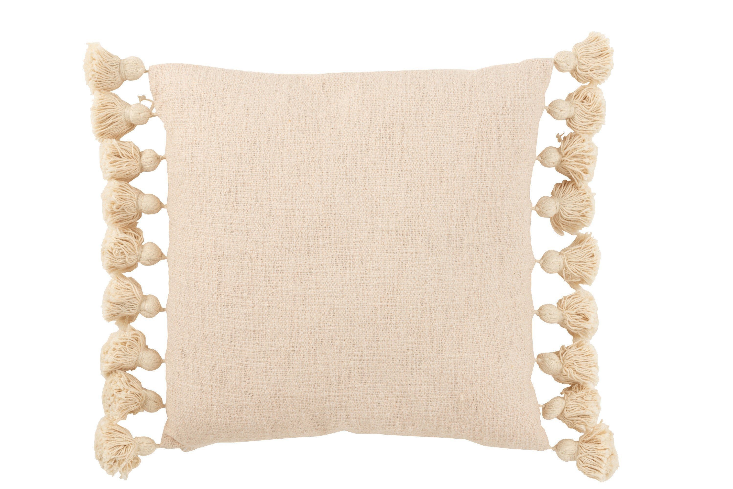 J-line Dekokissen Dekokissen 4er set creme mit quasten wohnkissen baumwollmischung