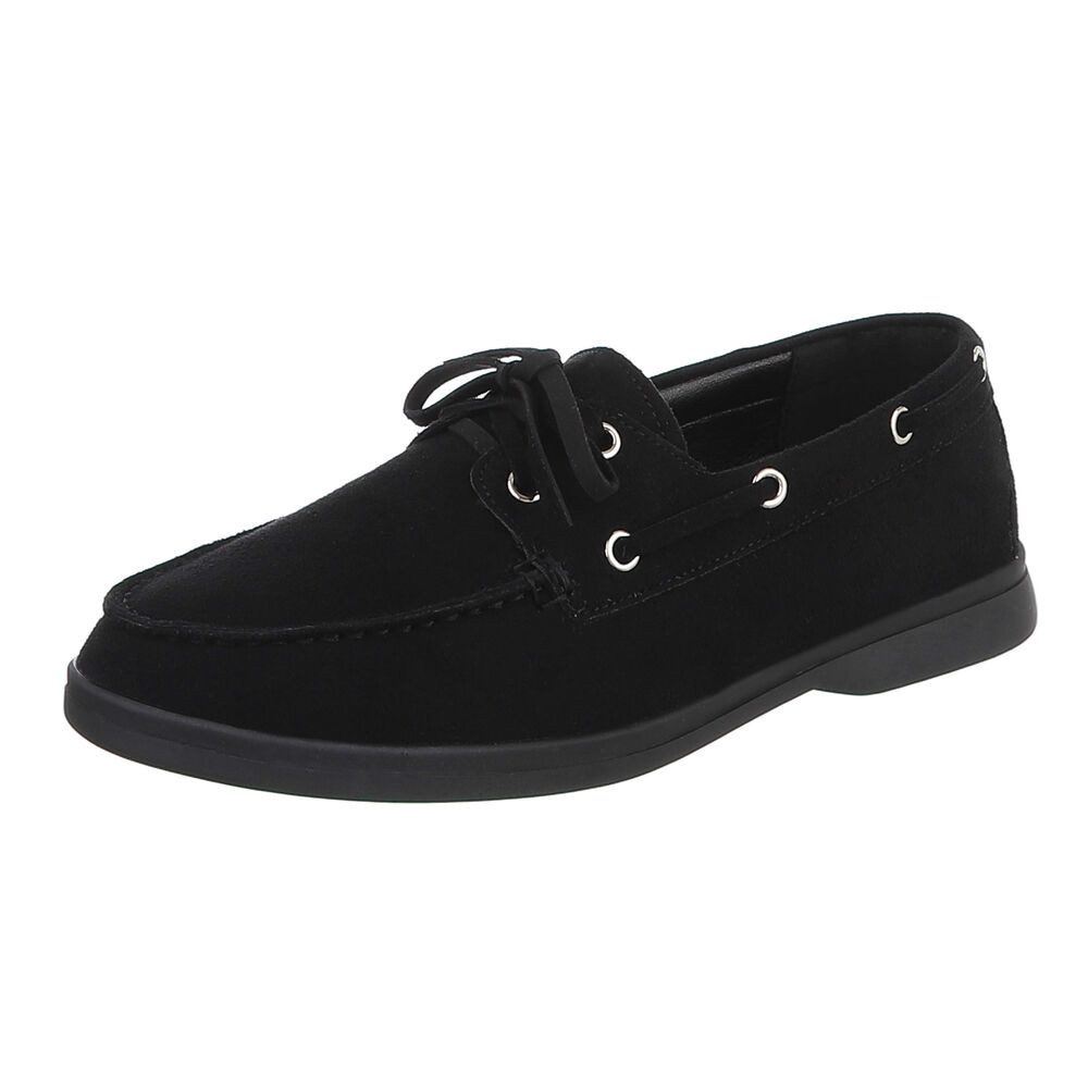 Ital-Design Damen Schnürschuh mokassin-inspiriert komfortabel Slipper (92699419) Blockabsatz Mokassins in Schwarz