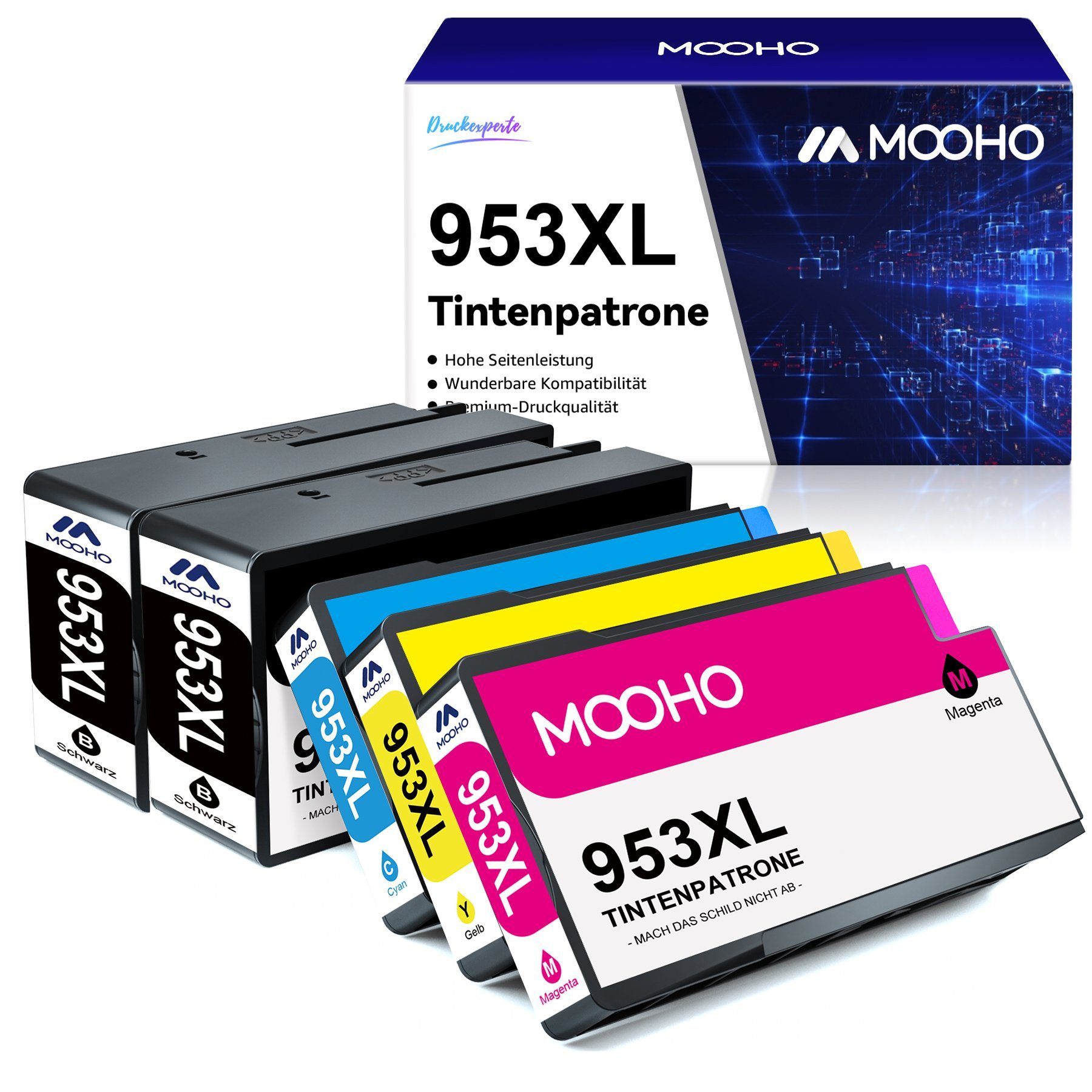 MOOHO 5er 953 XL für HP 953XL Neueste Update Chip Kompatibel Tintenpatrone ( PATRONEN für HP 953 OfficeJet Pro 7720, 7730 7740 8210 8710 8715 8720 8730  8740)