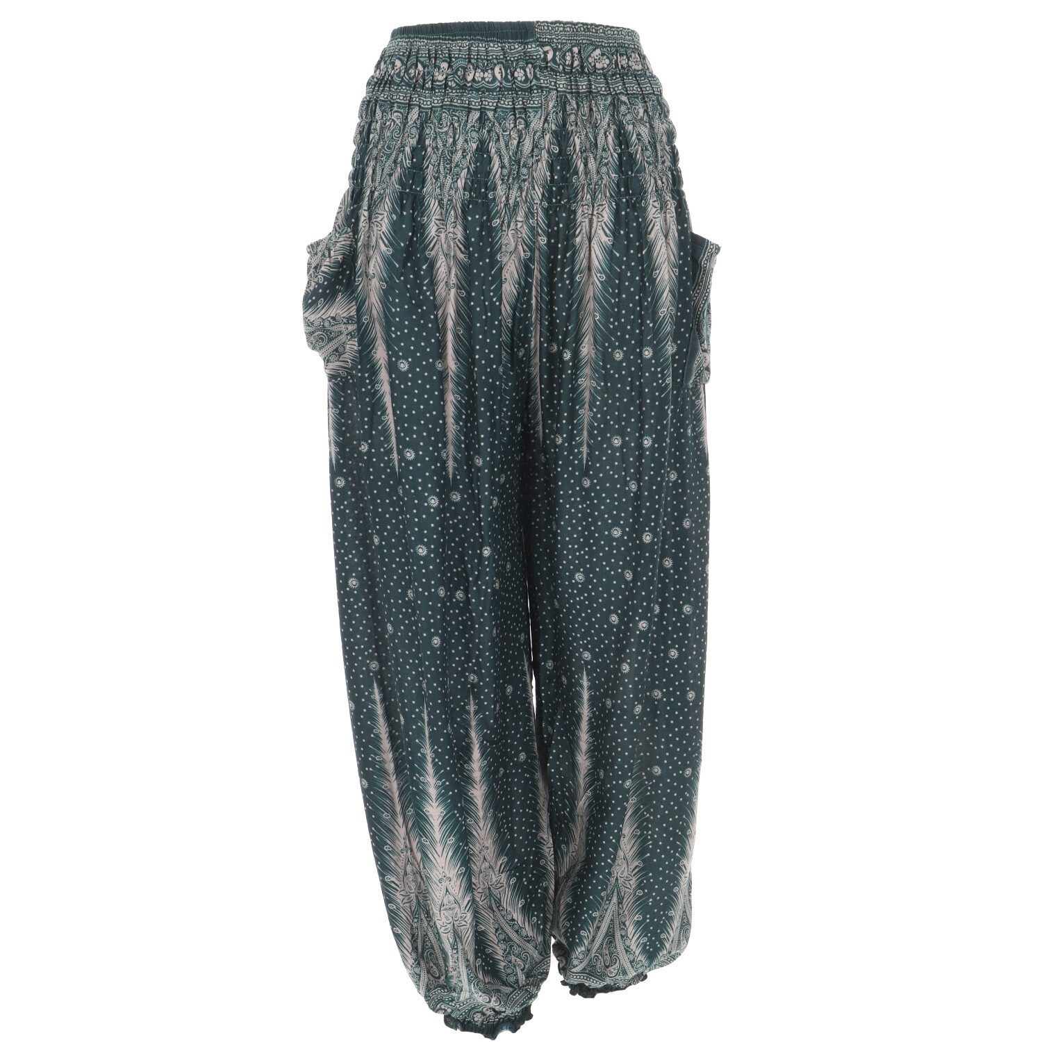 Guru-Shop Relaxhose Luftige Pluderhose, Boho Sommerhose - grün Ethno Style, günstig online kaufen