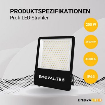 ENOVALITE LED Flutlichtstrahler LED-Fluter, 200 W, 4000 K (neutralweiß), 26000 lm, schwarz, IP65, LED fest integriert, neutralweiß