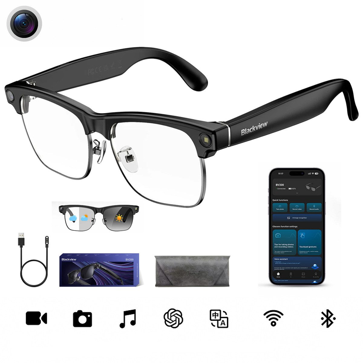 blackview 3D-Brille KI Brille mit Echtzeitübersetzung und Spracherkennung, 8MP Kamera