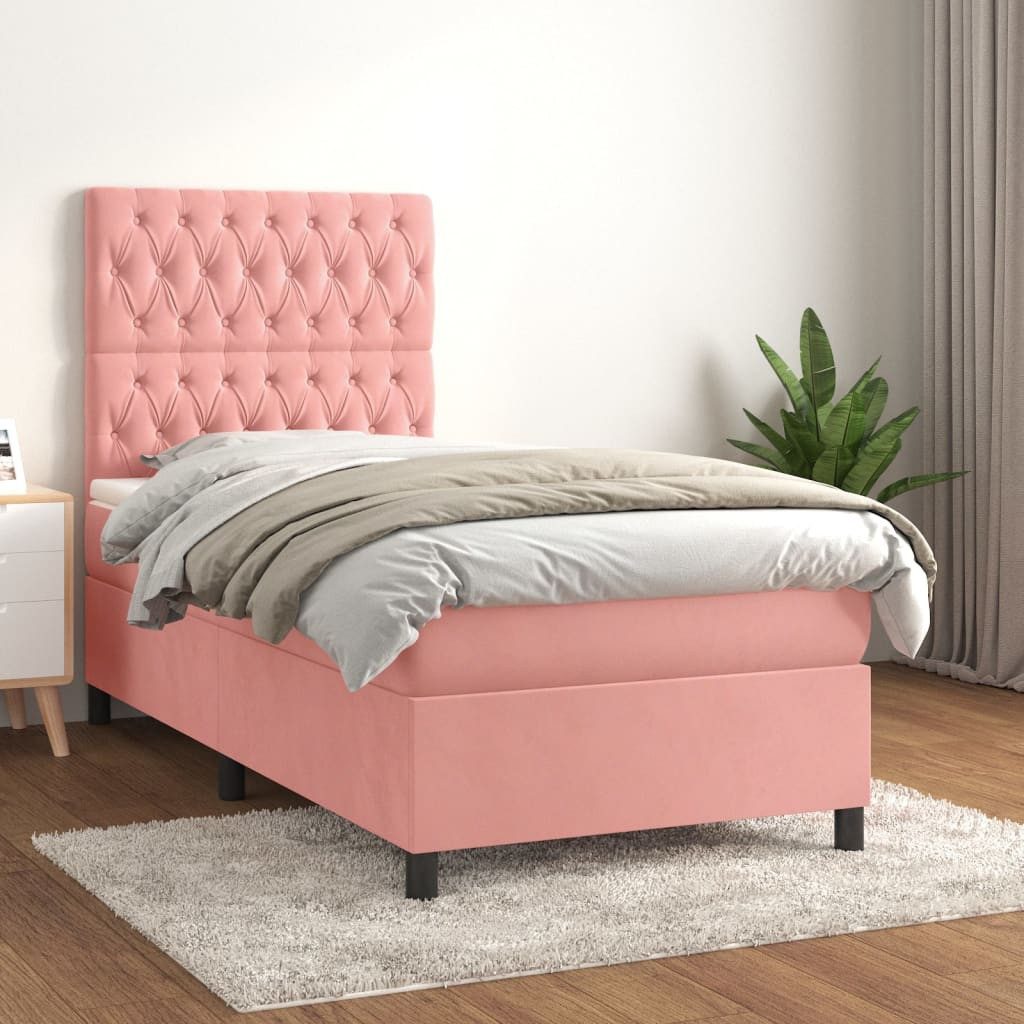 vidaXL Boxspringbett, Boxspringbett mit Matratze Rosa 90x190 cm Samt günstig online kaufen