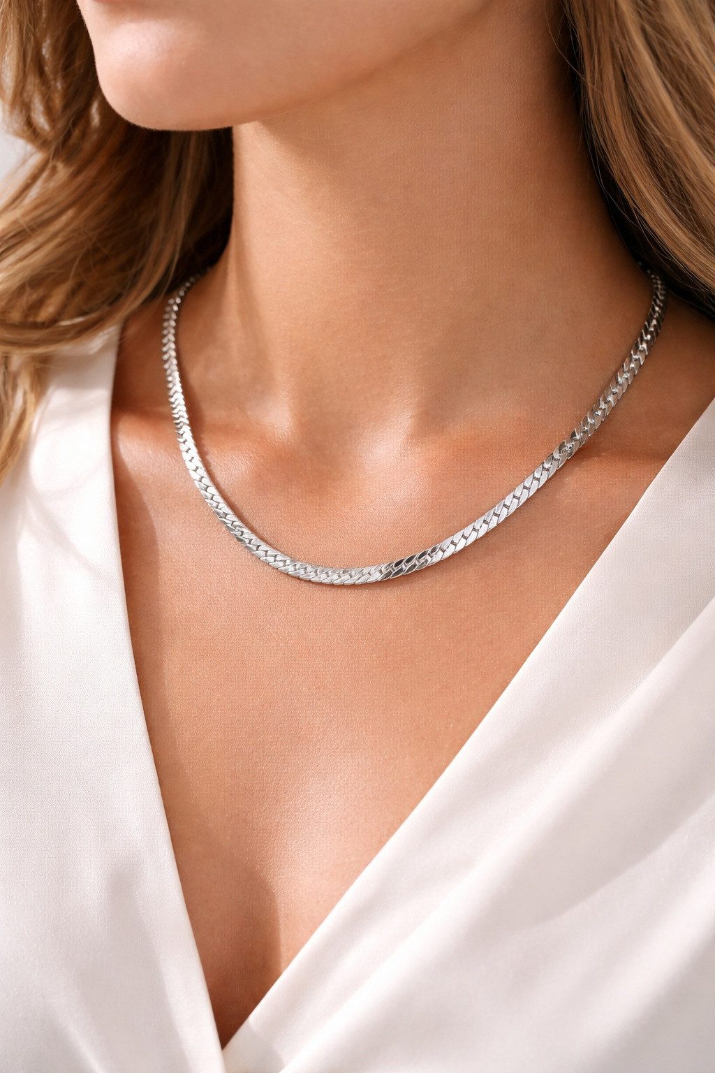 unbespielt Silberkette 925 Silber Panzerkette 3 mm flach Halskette Damen 42 cm, Silberschmuck für Damen