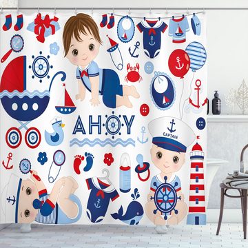 Abakuhaus Duschvorhang Moderner Digitaldruck mit 12 Haken auf Stoff Wasser Resistent Breite 175 cm, Höhe 180 cm, Kindergarten Sailor Baby Kleidung Motiv