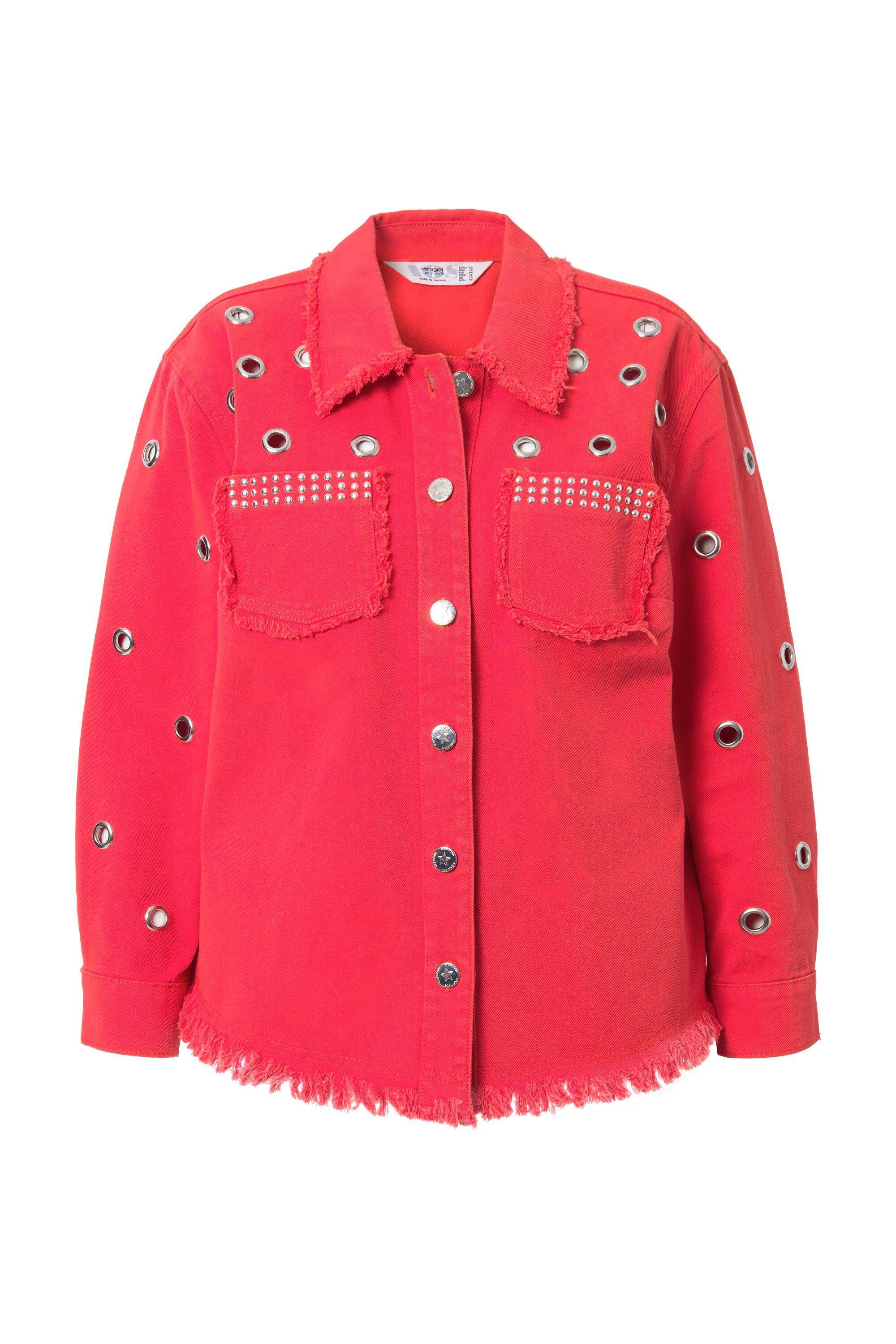 Angel of Style Kurzjacke Jeansjacke Ösen Fransensaum Hemdkragen Langarm günstig online kaufen