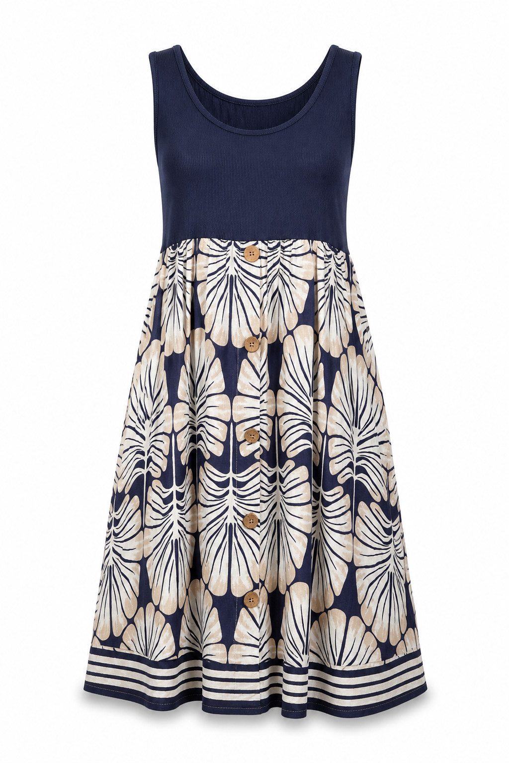 ITALY VIBES Midikleid ONORA - ärmelloses Kleid mit Seitentaschen - Blätterprint ONE SIZE: Gr. 36 - 42 / S - XL