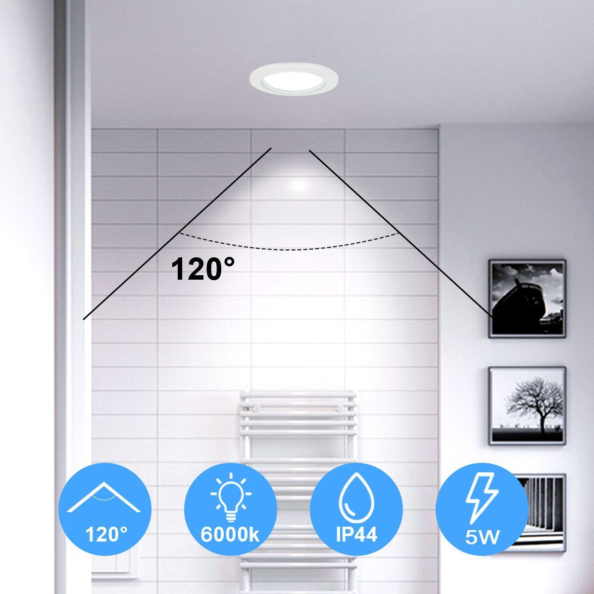 LETGOSPT LED Einbauleuchte Einbau-Spots, Led Spot Neutralweiß Weiß Set 5W 10er Flach IP44