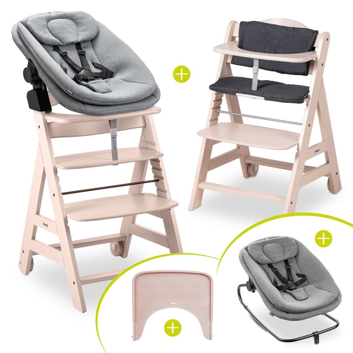 Hauck Hochstuhl Beta Plus Whitewashed Newbornset 3in1 Bouncer (Set), Holz B günstig online kaufen