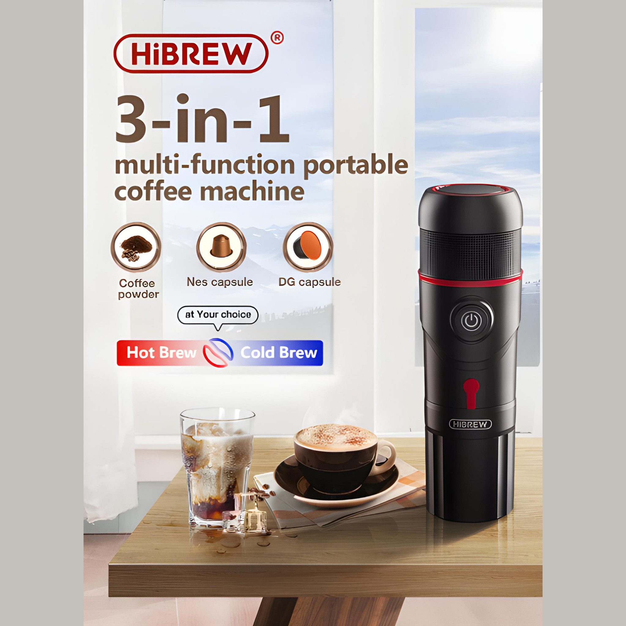 HiBREW Reisekaffeemaschine Reisekaffeemaschine Auto Espressomaschine Auto Kaffeemaschine, integrierte Kaffeetasse, inkl. viel Zubehör, Auch Eiskaffee geeignet