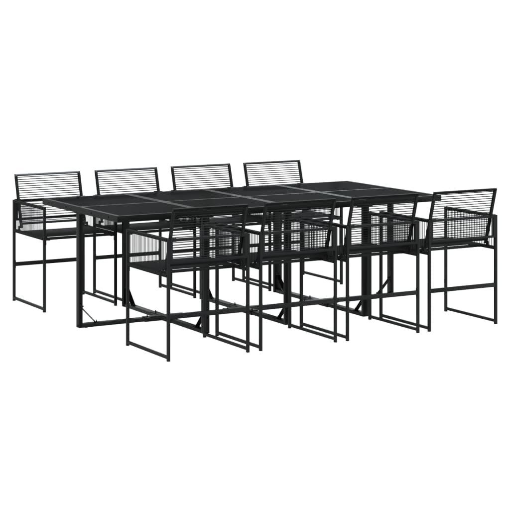 vidaXL Garten-Essgruppe 9-tlg. Garten-Essgruppe Schwarz Poly Rattan, (8-tlg)